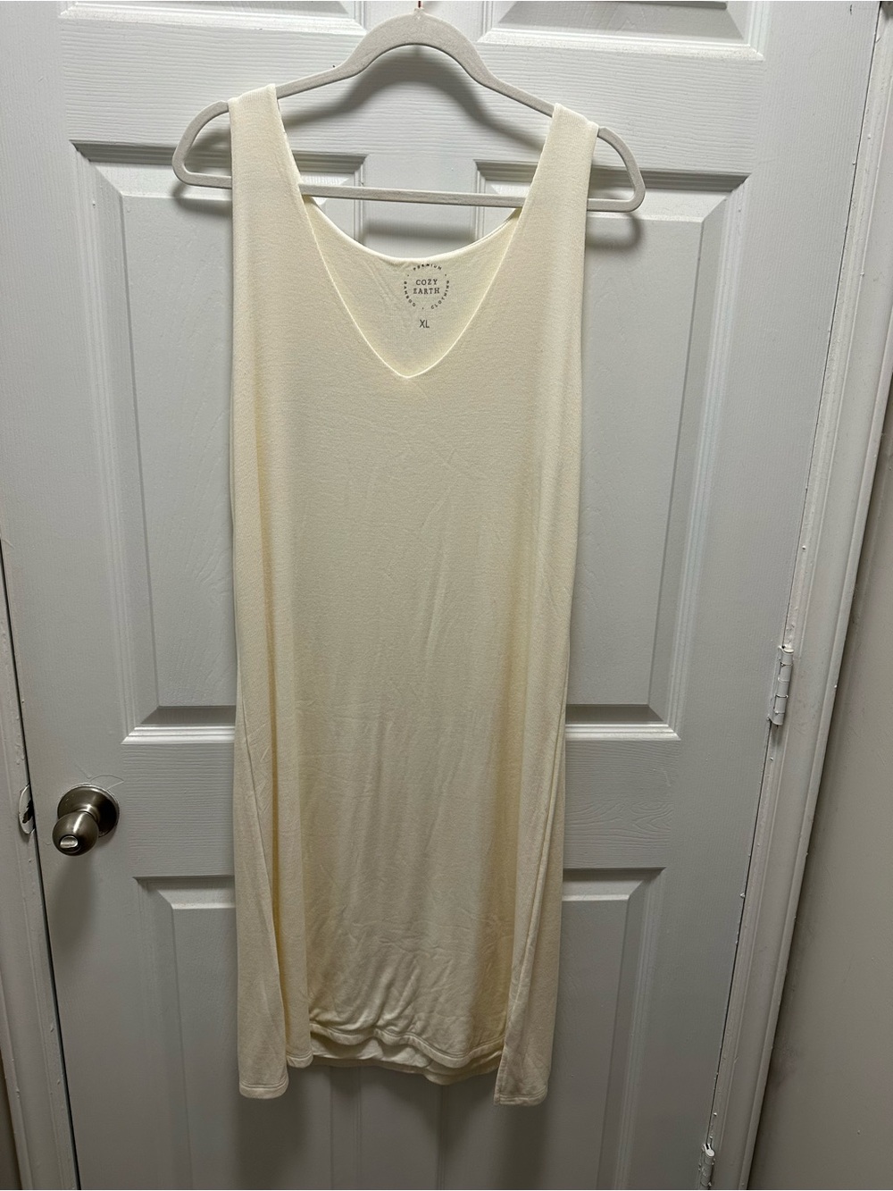 Cozy Earth Cream V-Neck Bamboo Tank Lounge Dress
